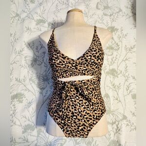 aerie Leopard-Print Wrap One-Piece Swimsuit